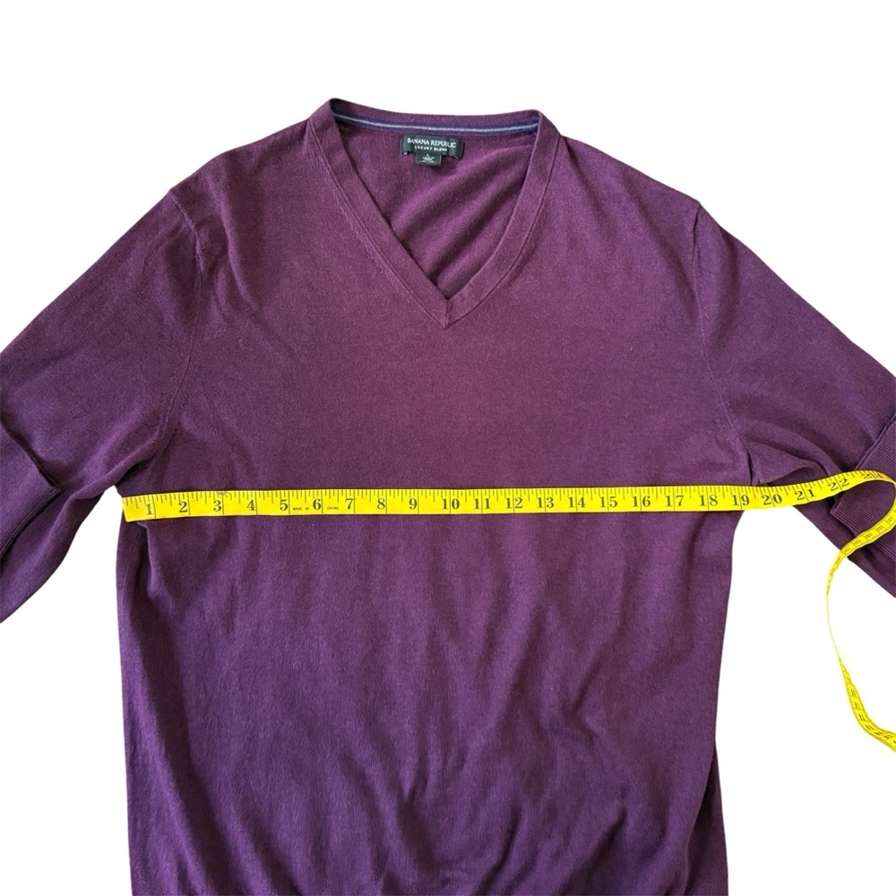 Banana Republic Men's LARGE Pullover‎ Sweater V-Neck Luxury silk cashmere Purple - Picture 5 of 6